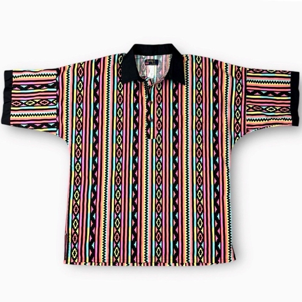 Vintage Ruddock Bros Southwestern Tribal Polo Shirt Mens XL 90s Aztec Geometric